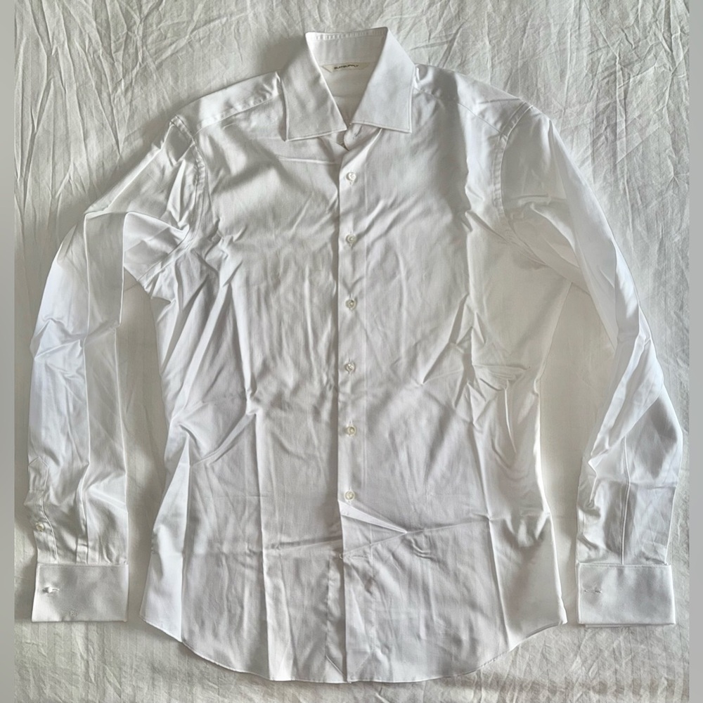 SUITSUPPLY White Herringbone Egyptian Cotton French Cuff Dress Shirt L Tall